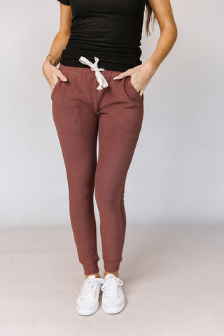 Ampersand Performance Fleece Joggers In Mahogany-[option4]-[option5]-[option6]-[option7]-[option8]-Womens-Clothing-Shop