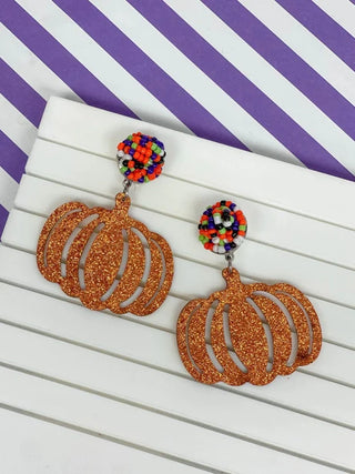 PREORDER: Beaded Post Glitter Pumpkin Dangle Earrings-OS-[option4]-[option5]-[option6]-[option7]-[option8]-Womens-Clothing-Shop