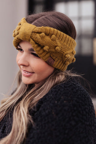 Pom Knit Head Wrap in Mustard-[option4]-[option5]-[option6]-[option7]-[option8]-Womens-Clothing-Shop