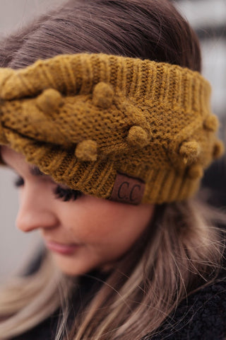 Pom Knit Head Wrap in Mustard-[option4]-[option5]-[option6]-[option7]-[option8]-Womens-Clothing-Shop