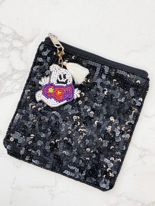 PREORDER: Boo Ghost Charm Beaded Zip Pouch-OS-[option4]-[option5]-[option6]-[option7]-[option8]-Womens-Clothing-Shop