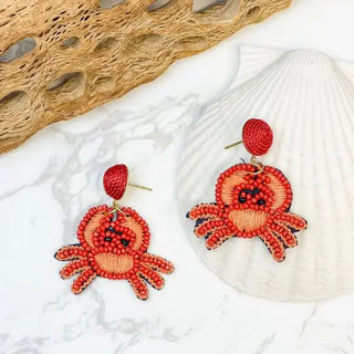 PREORDER: Beachy Crab Beaded Earrings-Crab-[option4]-[option5]-[option6]-[option7]-[option8]-Womens-Clothing-Shop