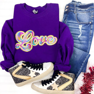 PREORDER: Sequin Patch Rainbow Love Sweatshirt-[option4]-[option5]-[option6]-[option7]-[option8]-Womens-Clothing-Shop