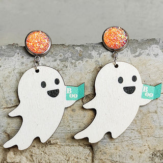 Ghost Shape Wooden Dangle Earrings-Style A-One Size-[option4]-[option5]-[option6]-[option7]-[option8]-Womens-Clothing-Shop