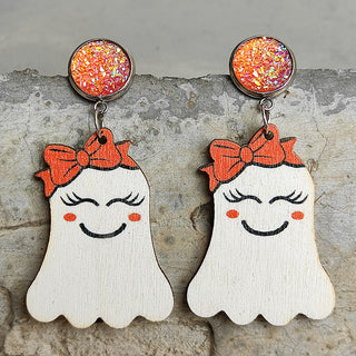 Ghost Shape Wooden Dangle Earrings-Style C-One Size-[option4]-[option5]-[option6]-[option7]-[option8]-Womens-Clothing-Shop