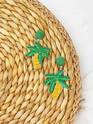 PREORDER: Beachy Palm Tree Beaded Earrings-Palm Tree-[option4]-[option5]-[option6]-[option7]-[option8]-Womens-Clothing-Shop