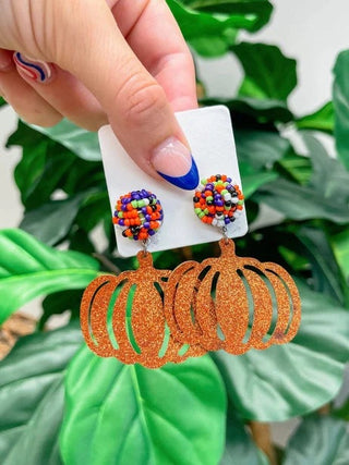 PREORDER: Beaded Post Glitter Pumpkin Dangle Earrings-OS-[option4]-[option5]-[option6]-[option7]-[option8]-Womens-Clothing-Shop