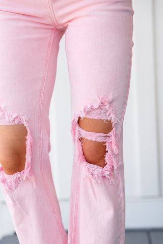 Babs Distressed Straight Jeans in Pink-[option4]-[option5]-[option6]-[option7]-[option8]-Womens-Clothing-Shop