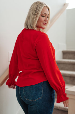 Peaceful Moments Smocked Sleeve Blouse in Red-[option4]-[option5]-[option6]-[option7]-[option8]-Womens-Clothing-Shop