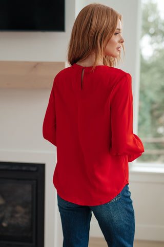 Peaceful Moments Smocked Sleeve Blouse in Red-[option4]-[option5]-[option6]-[option7]-[option8]-Womens-Clothing-Shop