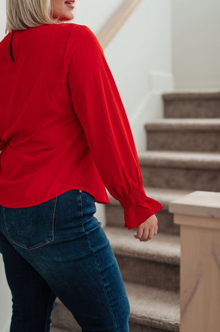 Peaceful Moments Smocked Sleeve Blouse in Red-[option4]-[option5]-[option6]-[option7]-[option8]-Womens-Clothing-Shop