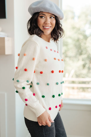 Candy Buttons Pom Detail Sweater-[option4]-[option5]-[option6]-[option7]-[option8]-Womens-Clothing-Shop