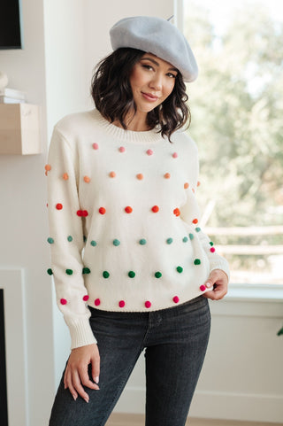 Candy Buttons Pom Detail Sweater-[option4]-[option5]-[option6]-[option7]-[option8]-Womens-Clothing-Shop