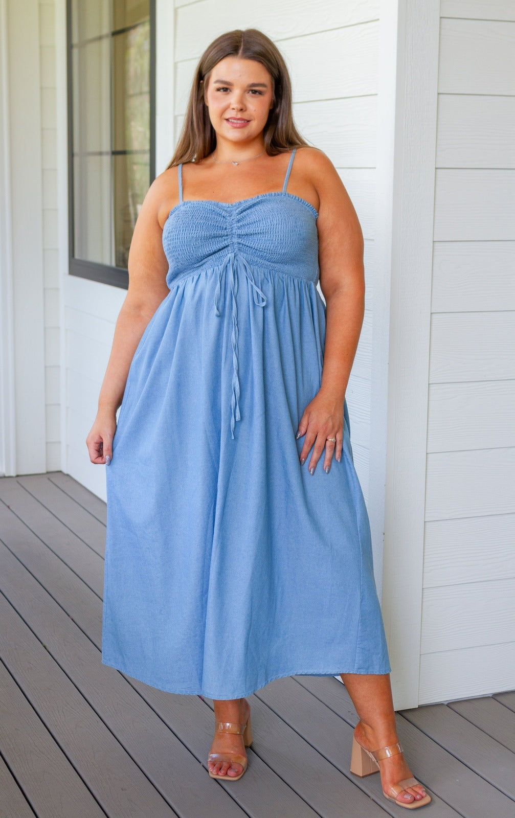 Rose Maxi Spaghetti Strap Tied Smocked Waist Full Lined Maternity Dres –  Baby and Sunshine, LLC