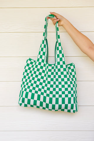 Checkerboard Lazy Wind Big Bag in Green & White-OS-[option4]-[option5]-[option6]-[option7]-[option8]-Womens-Clothing-Shop