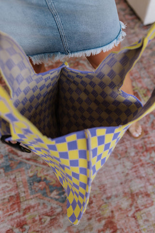 Checkerboard Lazy Wind Big Bag in Lilac & Yellow-OS-[option4]-[option5]-[option6]-[option7]-[option8]-Womens-Clothing-Shop