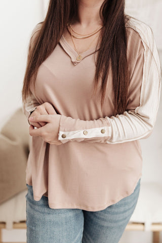 Coffee Date V Neck Top In Taupe-[option4]-[option5]-[option6]-[option7]-[option8]-Womens-Clothing-Shop