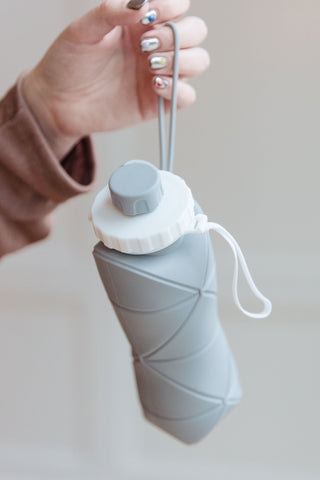 Collapsing Silicon Water Bottle in Diamond Gray-OS-[option4]-[option5]-[option6]-[option7]-[option8]-Womens-Clothing-Shop