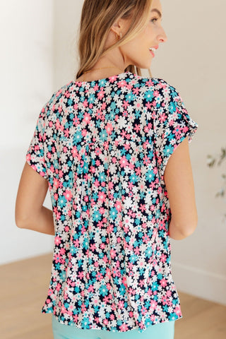 Lizzy Cap Sleeve Top in Navy and Hot Pink Floral-[option4]-[option5]-[option6]-[option7]-[option8]-Womens-Clothing-Shop