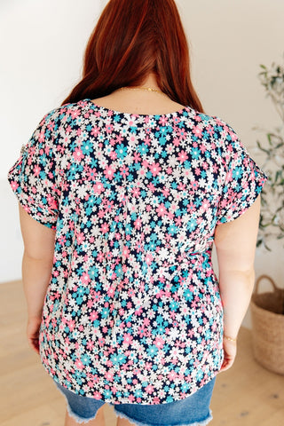 Lizzy Cap Sleeve Top in Navy and Hot Pink Floral-[option4]-[option5]-[option6]-[option7]-[option8]-Womens-Clothing-Shop