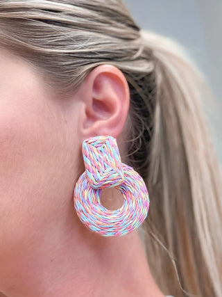 PREORDER: Colorful Raffia Circle Statement Earrings-One Size-[option4]-[option5]-[option6]-[option7]-[option8]-Womens-Clothing-Shop