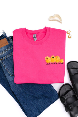 PREORDER: Embroidered Fringe Chicks Sweatshirt in Pink-[option4]-[option5]-[option6]-[option7]-[option8]-Womens-Clothing-Shop