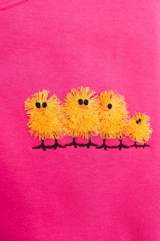 PREORDER: Embroidered Fringe Chicks Sweatshirt in Pink-[option4]-[option5]-[option6]-[option7]-[option8]-Womens-Clothing-Shop