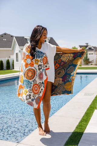 PREORDER: Luxury Beach Towel in Bright Retro Floral-OS-[option4]-[option5]-[option6]-[option7]-[option8]-Womens-Clothing-Shop