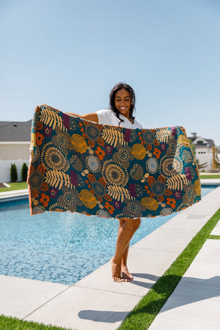 PREORDER: Luxury Beach Towel in Bright Retro Floral-OS-[option4]-[option5]-[option6]-[option7]-[option8]-Womens-Clothing-Shop