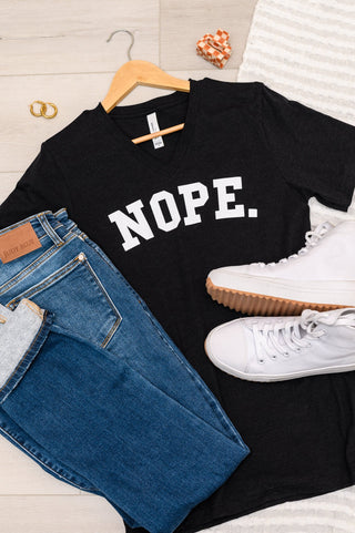 Nope V-Neck Graphic Tee-[option4]-[option5]-[option6]-[option7]-[option8]-Womens-Clothing-Shop