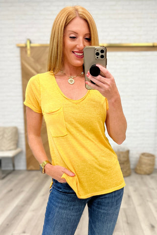 Melange Burnout V-Neck T-Shirt in Yellow Gold-[option4]-[option5]-[option6]-[option7]-[option8]-Womens-Clothing-Shop