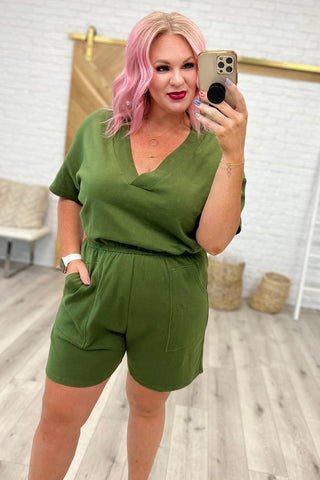 Short Sleeve V-Neck Romper in Army Green-[option4]-[option5]-[option6]-[option7]-[option8]-Womens-Clothing-Shop