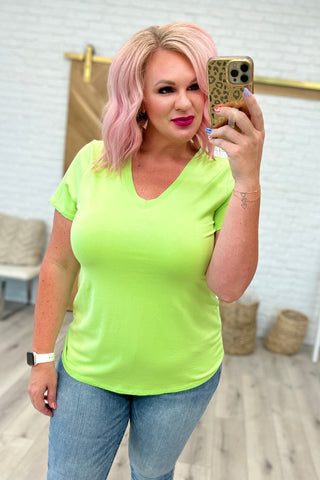 V-Neck Slim Short Sleeve Top in Lime-[option4]-[option5]-[option6]-[option7]-[option8]-Womens-Clothing-Shop