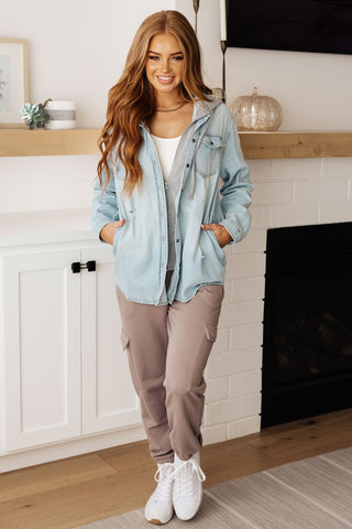 Jordan Hooded Denim Shacket in Light Wash-[option4]-[option5]-[option6]-[option7]-[option8]-Womens-Clothing-Shop