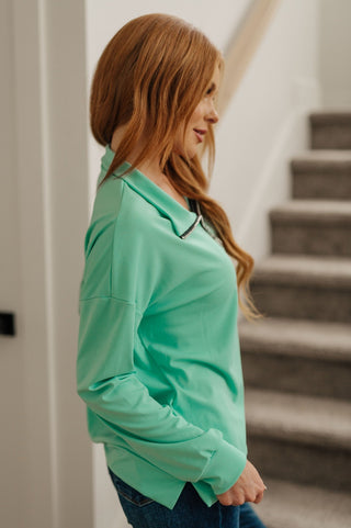 Let Me Think On It Half Zip Pullover in Mint-[option4]-[option5]-[option6]-[option7]-[option8]-Womens-Clothing-Shop