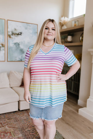 Looking for Rainbows V-Neck Striped Top-[option4]-[option5]-[option6]-[option7]-[option8]-Womens-Clothing-Shop