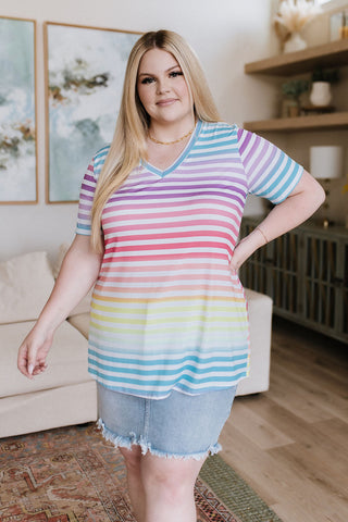 Looking for Rainbows V-Neck Striped Top-[option4]-[option5]-[option6]-[option7]-[option8]-Womens-Clothing-Shop