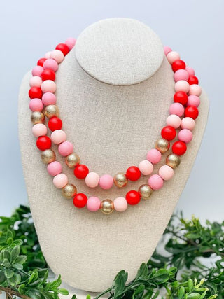 PREORDER: Multi Pink Bead Dual Strand Necklace-One Size-[option4]-[option5]-[option6]-[option7]-[option8]-Womens-Clothing-Shop