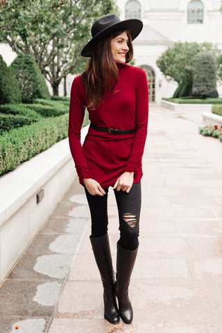 Nivia Draped Turtle Neck Tunic in Burgundy-[option4]-[option5]-[option6]-[option7]-[option8]-Womens-Clothing-Shop