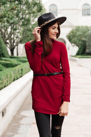 Nivia Draped Turtle Neck Tunic in Burgundy-[option4]-[option5]-[option6]-[option7]-[option8]-Womens-Clothing-Shop