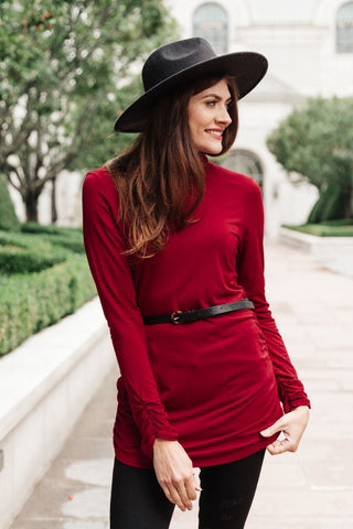 Nivia Draped Turtle Neck Tunic in Burgundy-[option4]-[option5]-[option6]-[option7]-[option8]-Womens-Clothing-Shop