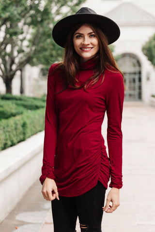 Nivia Draped Turtle Neck Tunic in Burgundy-[option4]-[option5]-[option6]-[option7]-[option8]-Womens-Clothing-Shop