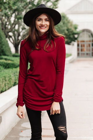 Nivia Draped Turtle Neck Tunic in Burgundy-[option4]-[option5]-[option6]-[option7]-[option8]-Womens-Clothing-Shop