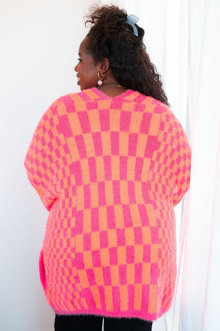 Noticed in Neon Checkered Cardigan in Pink and Orange-[option4]-[option5]-[option6]-[option7]-[option8]-Womens-Clothing-Shop