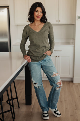 On a Roll Ribbed Knit V Neck Long Sleeve Top-[option4]-[option5]-[option6]-[option7]-[option8]-Womens-Clothing-Shop