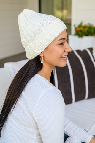 Rib Knit Beanie With Detachable Pom Pom In White-WHITE-[option4]-[option5]-[option6]-[option7]-[option8]-Womens-Clothing-Shop