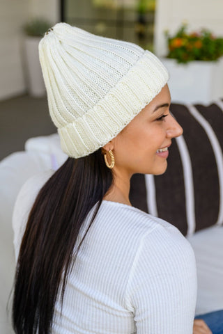 Rib Knit Beanie With Detachable Pom Pom In White-WHITE-[option4]-[option5]-[option6]-[option7]-[option8]-Womens-Clothing-Shop