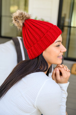 Rib Knit Beanie With Detachable Pom Pom In Wine-WINE-[option4]-[option5]-[option6]-[option7]-[option8]-Womens-Clothing-Shop