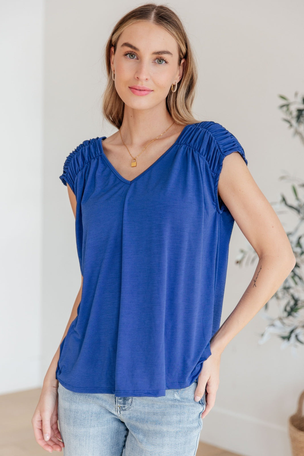 Women's Ruched Cap Sleeve Top, Women's Clearance