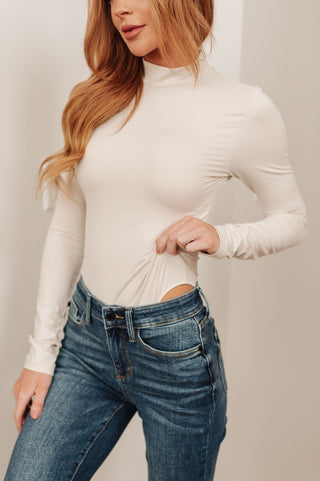 Simple Situation Mock Neck Bodysuit in White Pearl-[option4]-[option5]-[option6]-[option7]-[option8]-Womens-Clothing-Shop